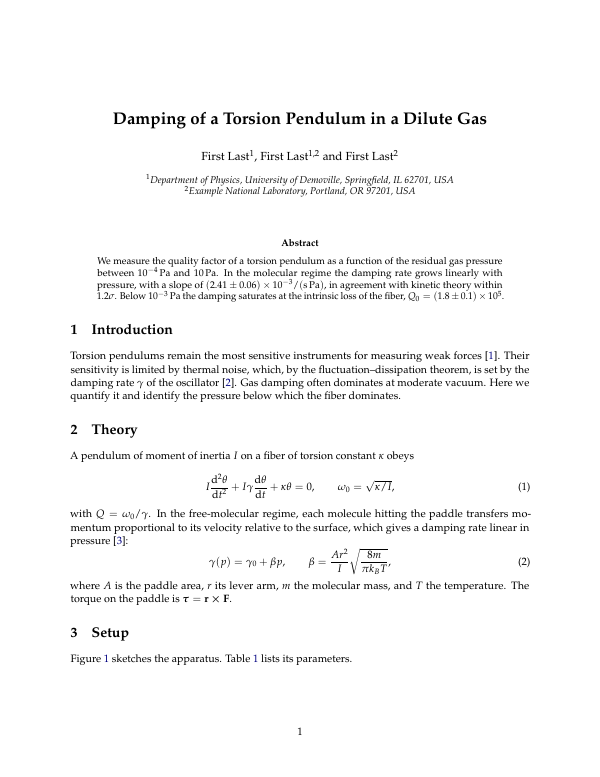 First page of the “Physics paper” template
