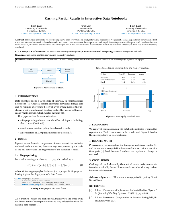 First page of the “ACM-style paper” template