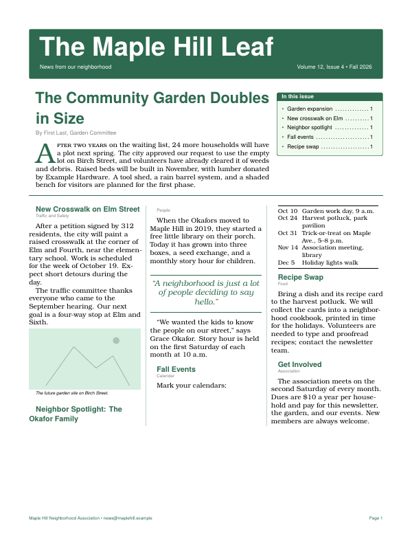First page of the “Newsletter” template