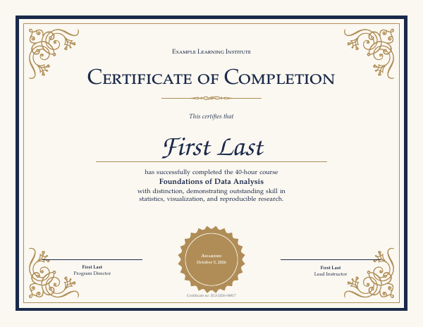 First page of the “Certificate” template