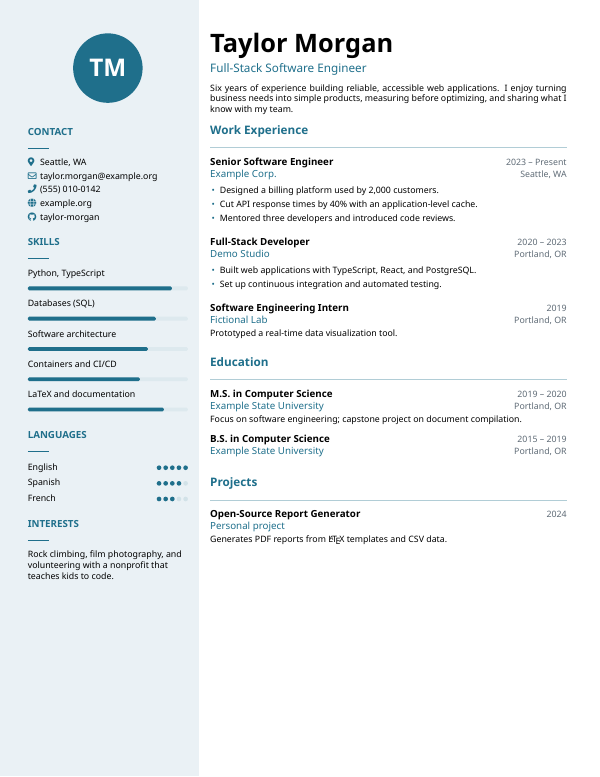 First page of the “Modern resume” template