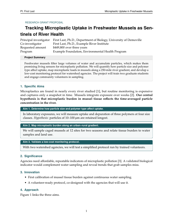First page of the “Grant proposal” template