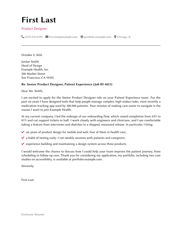 First page of the “Cover letter” template