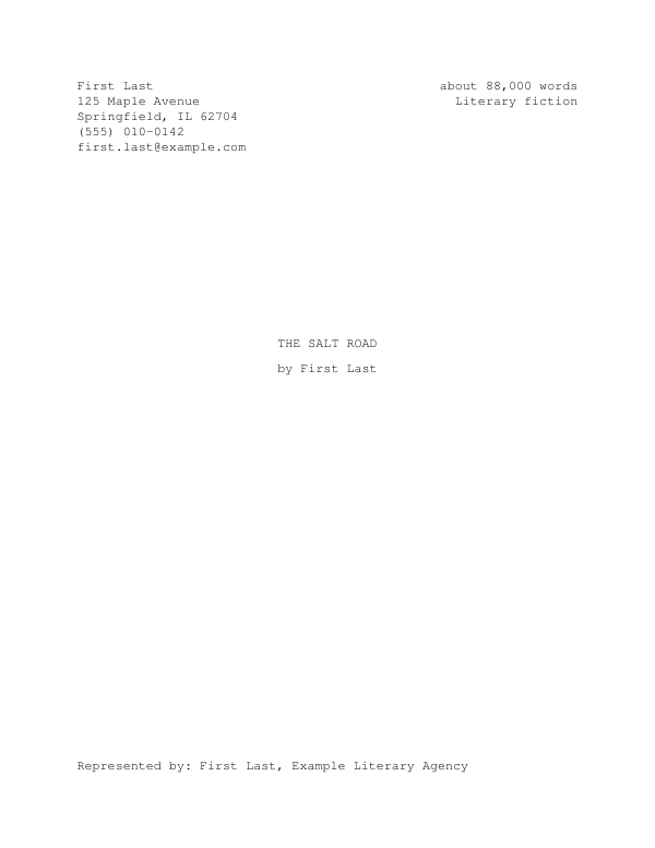 First page of the “Novel manuscript” template
