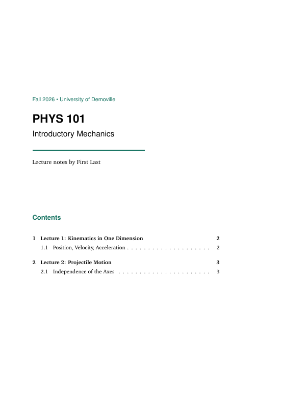 First page of the “Lecture notes” template