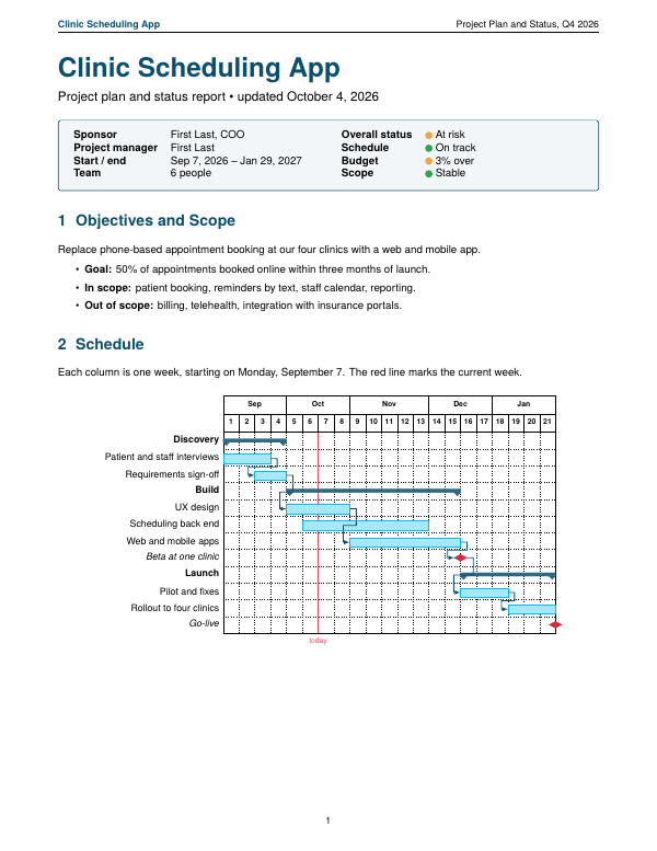 First page of the “Project plan” template