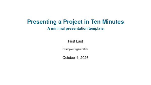 First page of the “Minimal presentation” template