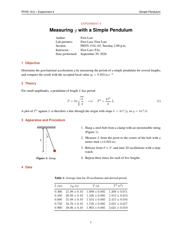 First page of the “Lab report” template