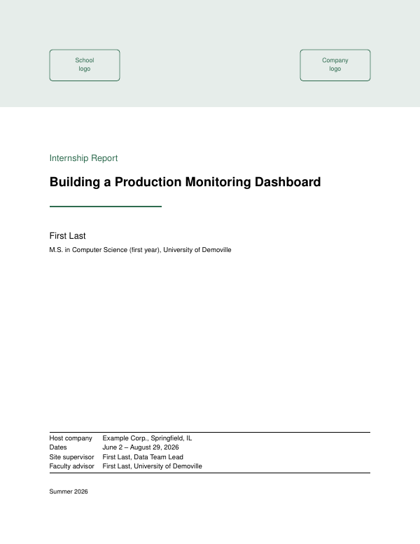 First page of the “Internship report” template