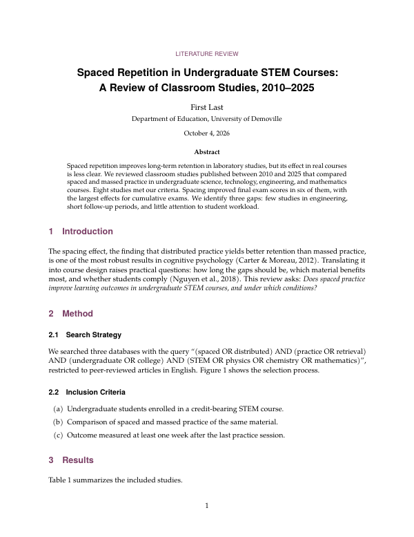 First page of the “Literature review” template